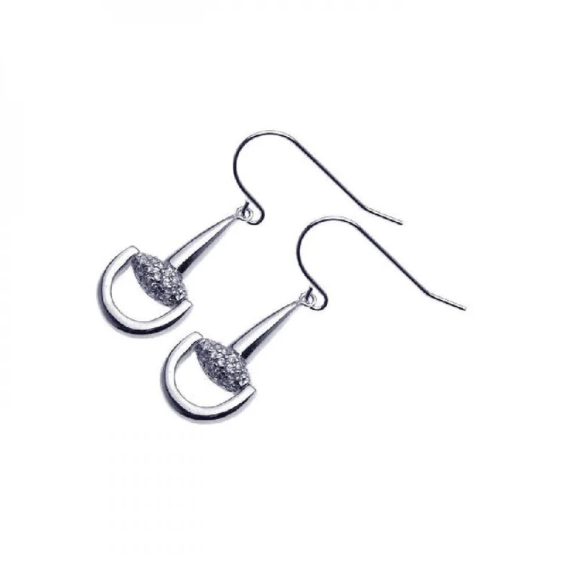 Ladies rings store locations-Clearance-Silver 925 Rhodium Plated Cluster CZ Shovel Dangling Hook Earrings - STE00302