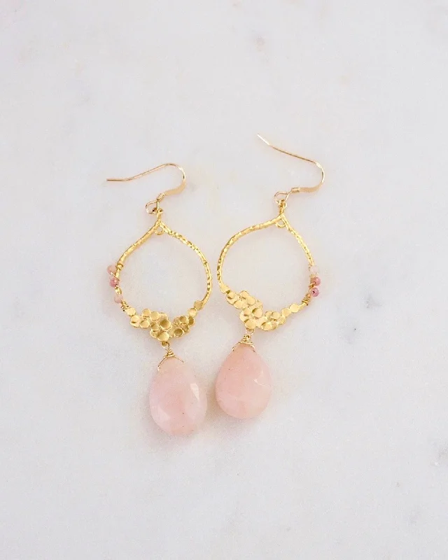 Ladies rings pinky styles-Pink Opal Chandelier Earrings