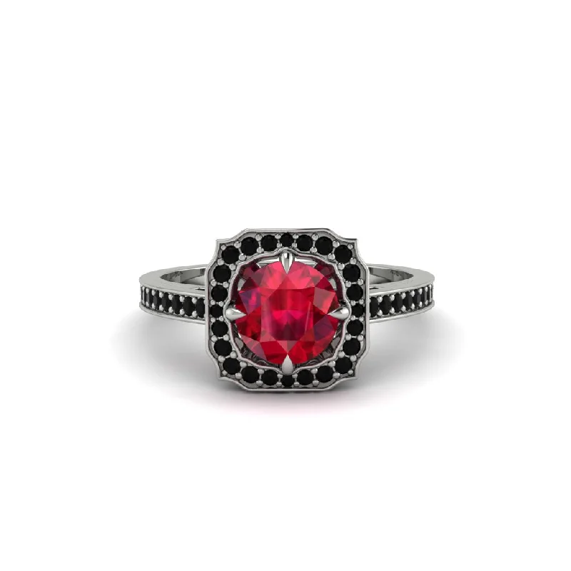 Ladies engagement rings marquise designs-Ruby Cathedral Halo Engagement Ring - Luciana No. 42