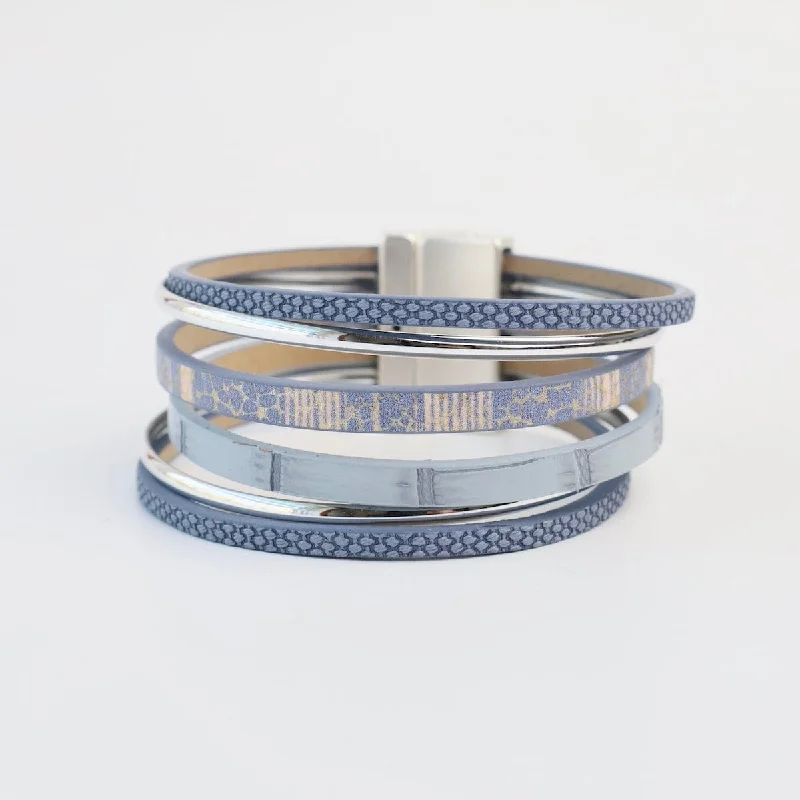 Ladies bracelets age suitability-Matte Silver Blue Print Bracelet