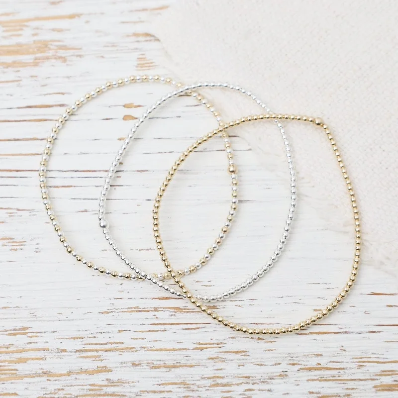 Ladies bracelets size guide-2mm Classic Ball Bracelet in Silver, Gold, or Two Tone