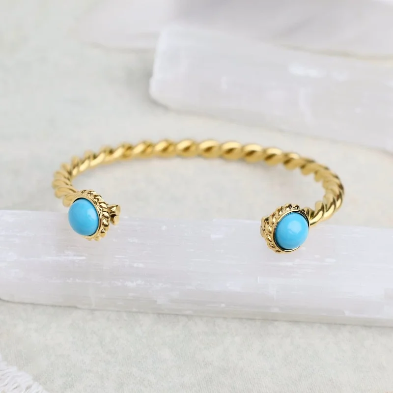 Ladies bracelets classic looks-Pipa Blue Two Stone Bangle Cuff Bracelet