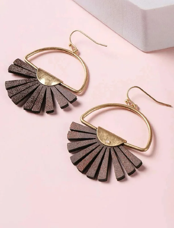 Ladies rings index finger-Leather Sector Drop Earrings