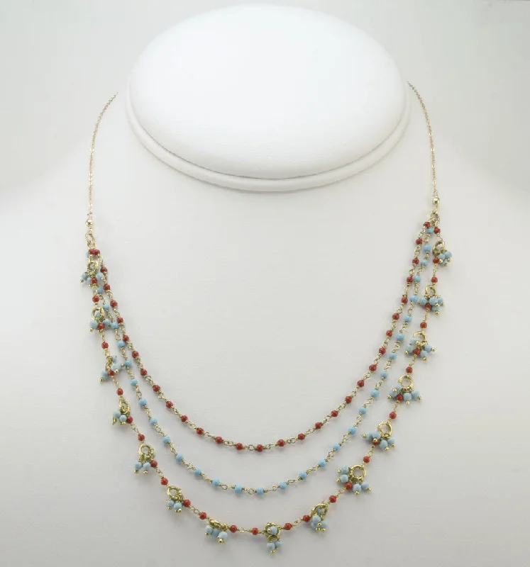 Turquoise & Coral 3 Layers Necklace