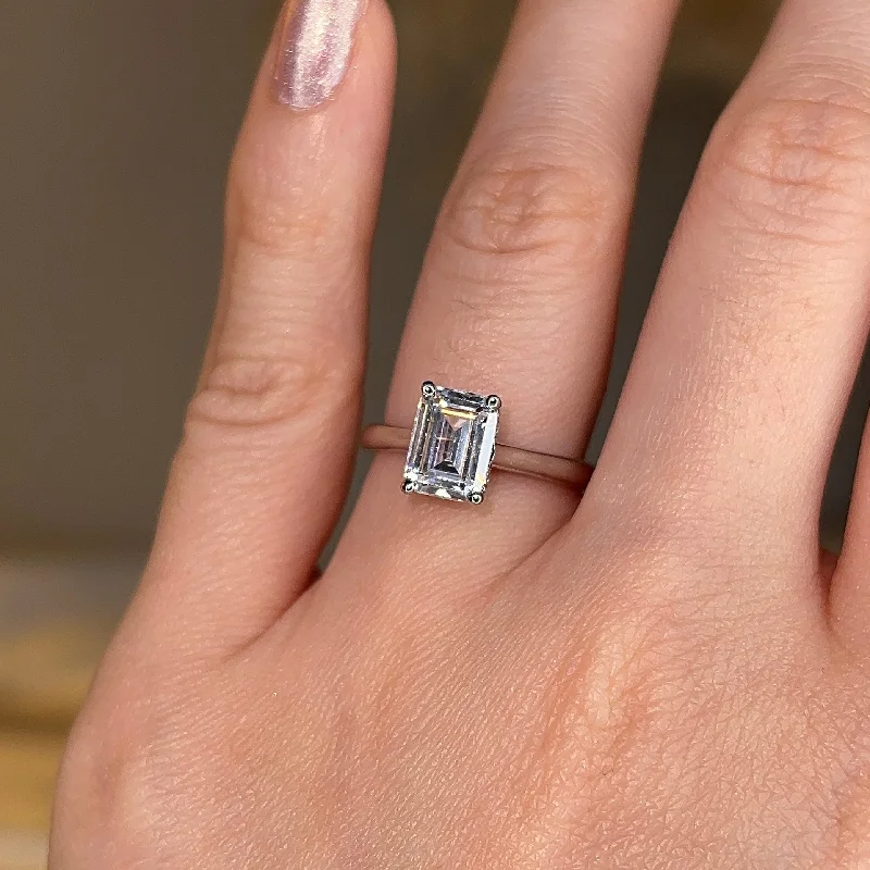 Ladies engagement rings financing options-"Nina" Emerald Cut Diamond Hidden Under Halo Engagement Ring UHEC01