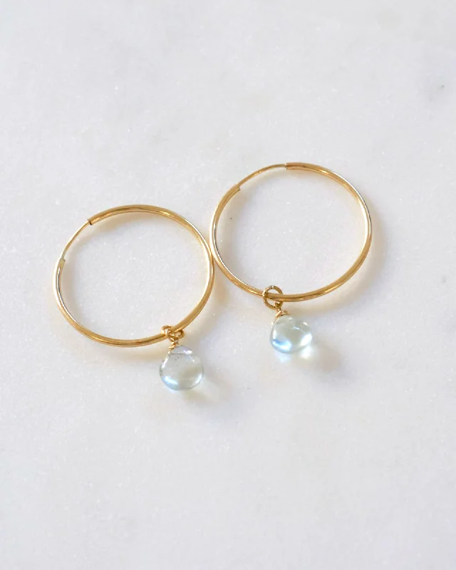 Ladies rings friendship rings-Aquamarine Hoop Earrings