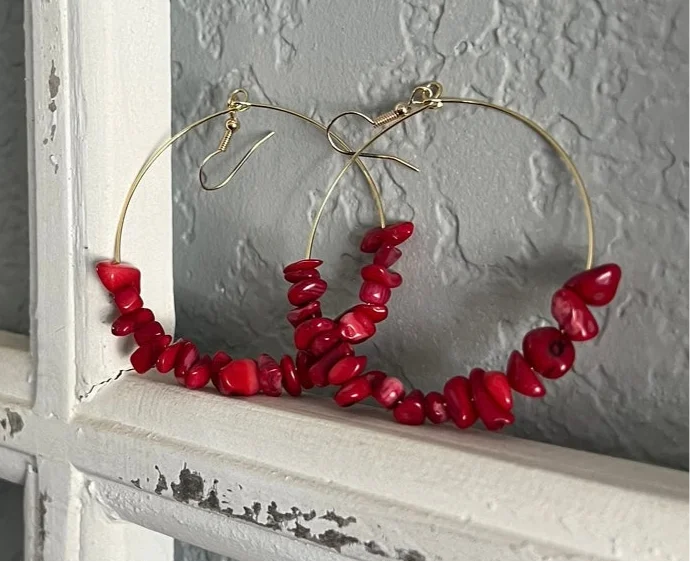 Ladies rings office elegance-Beautiful Red Stone Hoop Earrings