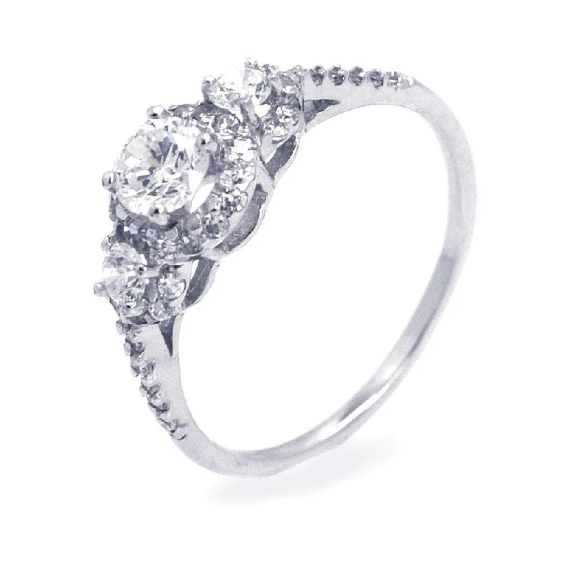 Ladies rings party wear-Silver 925 Rhodium Plated CZ Past Present Future Ring - STR00652