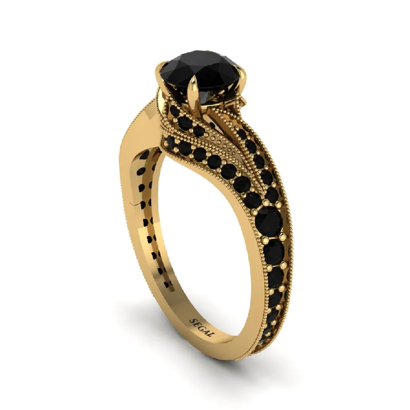 Ladies engagement rings romantic designs-Black Diamond 14K Gold Pave Engagement Ring - Magnolia No. 37