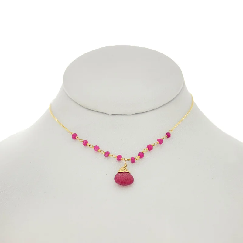 French Pink - Ruby Drop & Rondelles Necklace