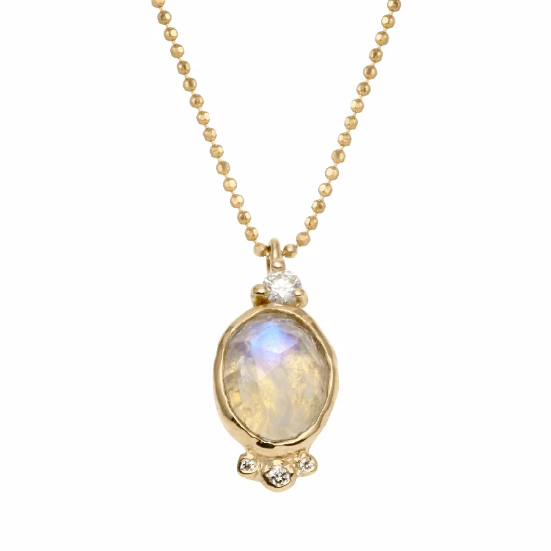 Oval Moonstone Necklace with Diamonds