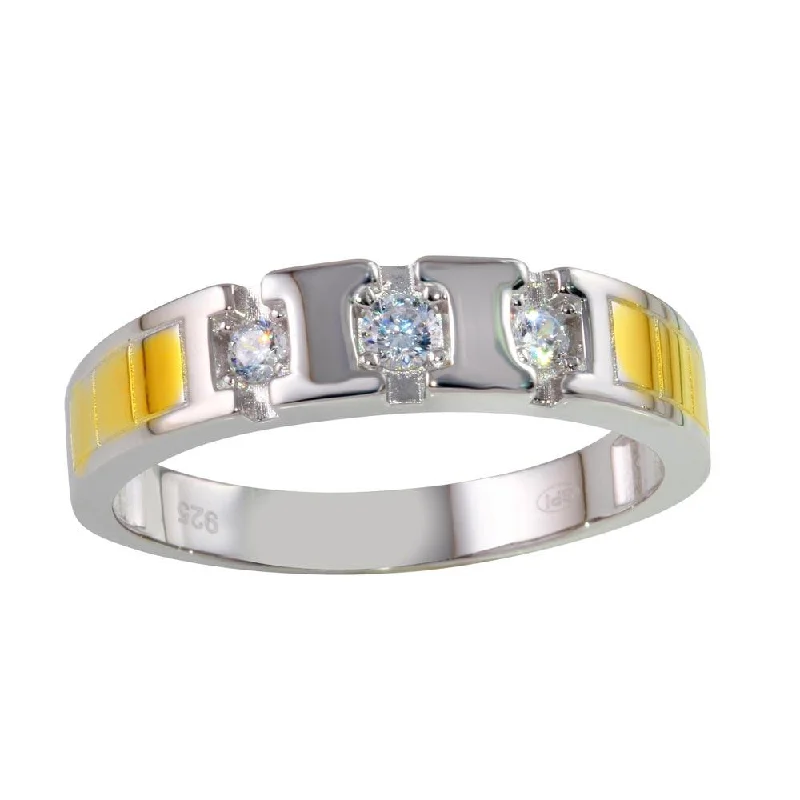 Ladies rings price options-Two-Tone 925 Sterling Silver Ring with CZ - GMR00263RG