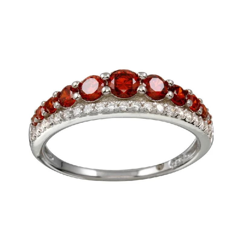 Ladies rings ethnic patterns-Rhodium Plated 925 Sterling Silver Red and Clear CZ Stones Ring - BGR01175RED