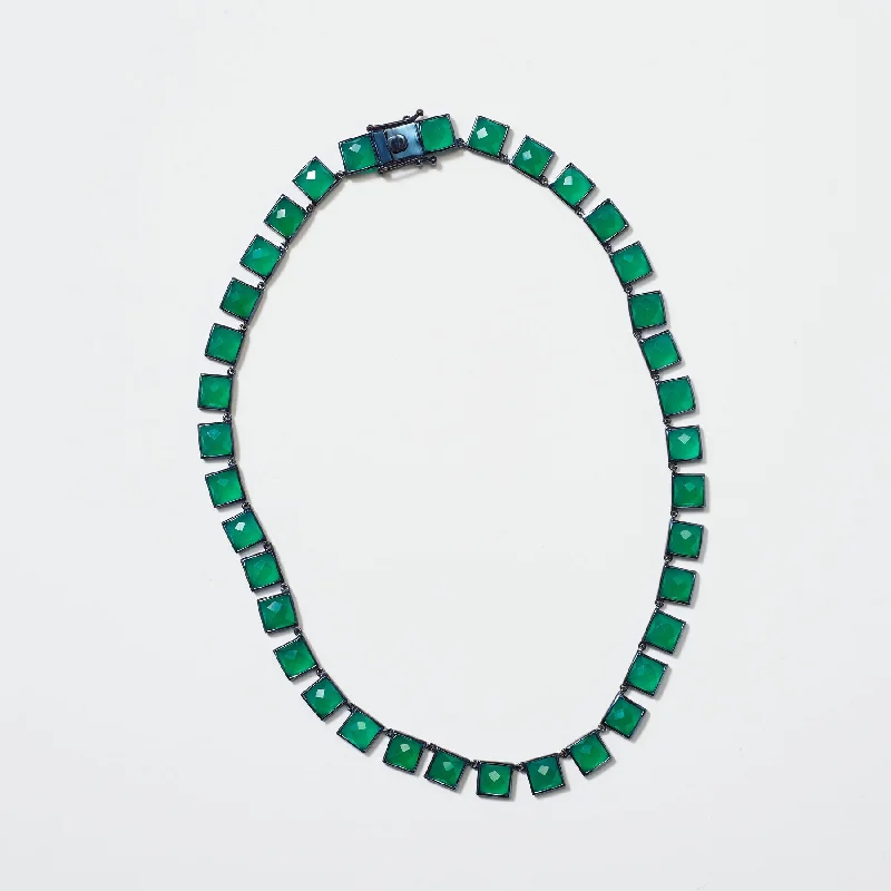 Large Green Onyx Tile Riviere Necklace