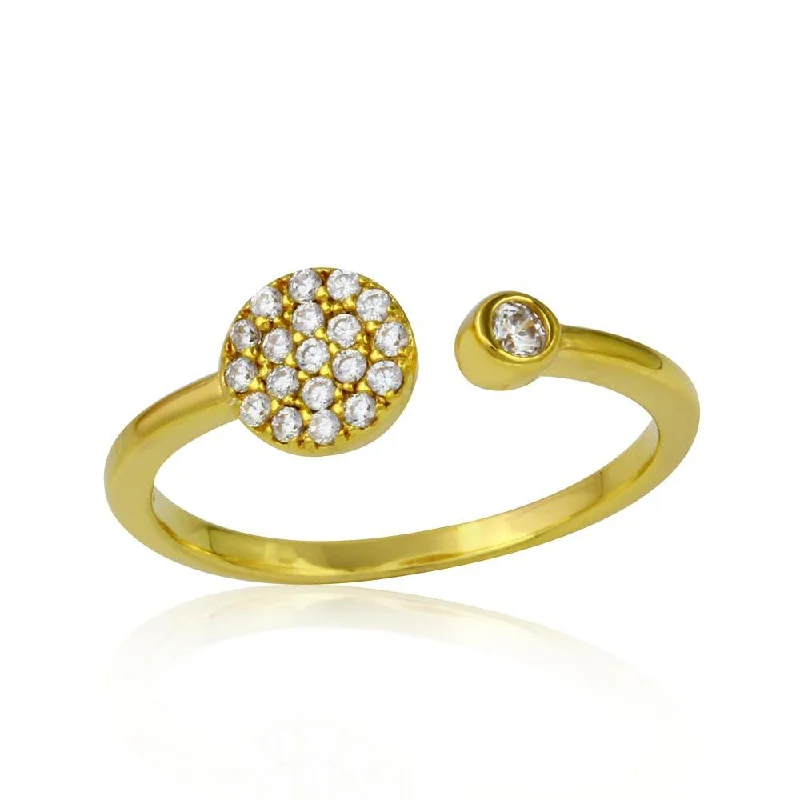 Ladies rings proposal gifts-Gold Plated 925 Sterling Silver Open Ring with Round CZ and CZ Circle - BGR01118GP