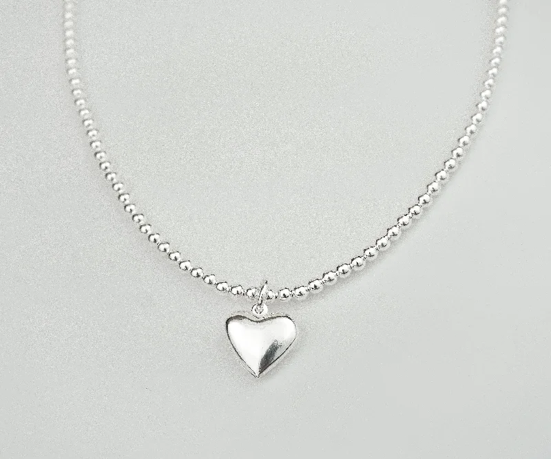 925 Sterling Silver Stretch No Clasp 3mm Heart Charm Necklace, Sterling Silver Necklace, Necklace