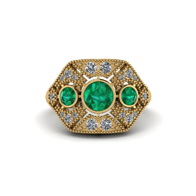 Ladies engagement rings large stones-Emerald Art Deco Geometric Engagement Ring - Haven No. 4