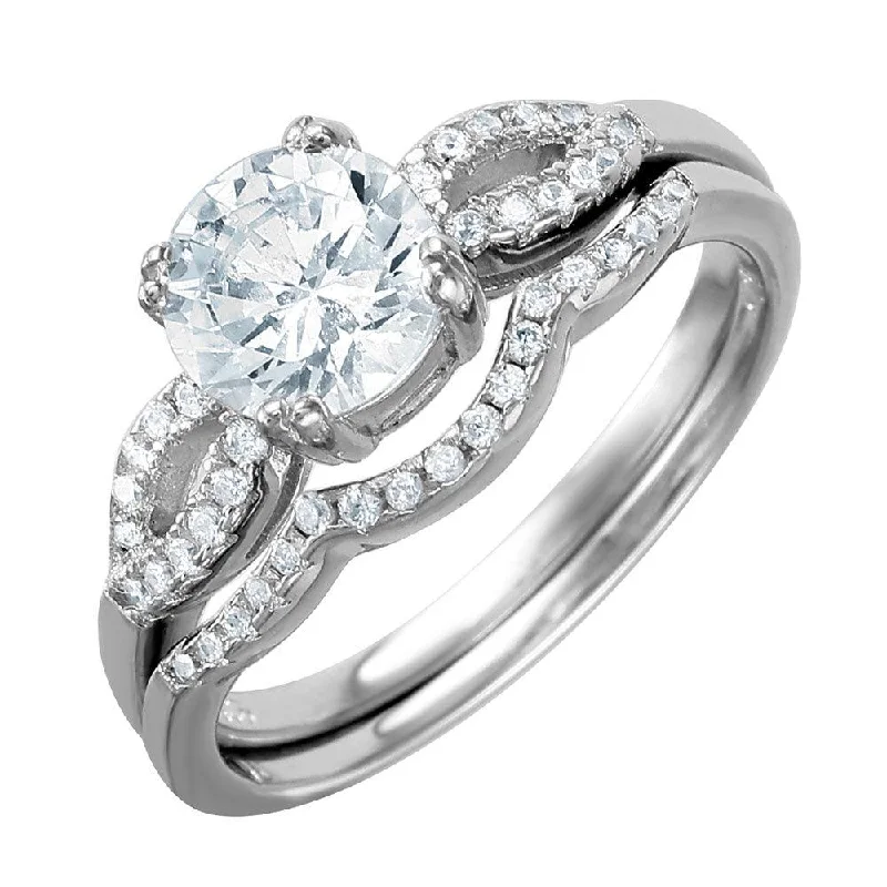 Ladies rings modern styles-Silver 925 Rhodium Plated Open Wave Design Band Round CZ Center Bridal Ring - BGR01001