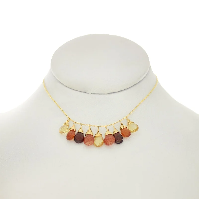 Sandalwood - Various Garnets, Citrine, Sunstone, Drops Necklace