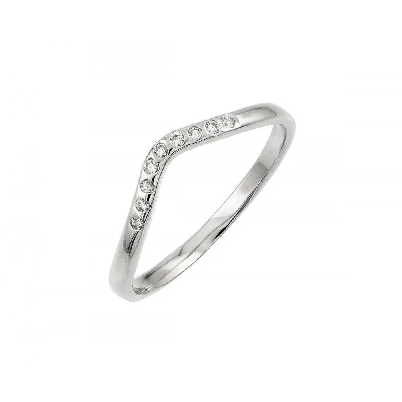 Ladies rings jade charms-Silver 925 Rhodium Plated Clear CZ Chevron Ring - BGR00880