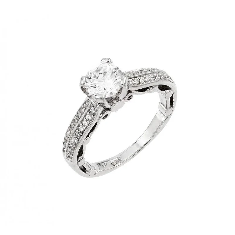 Ladies rings popular brands-Silver 925  Rhodium Plated Clear Pave Set CZ Solitaire Ring - STR00997