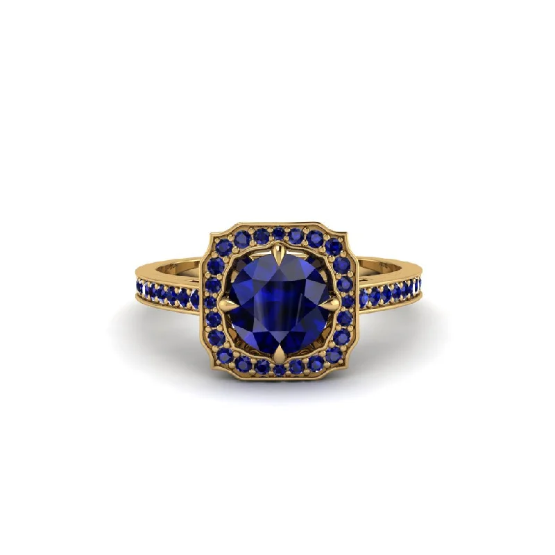 Ladies engagement rings cushion cut-Sapphire Cathedral Halo Engagement Ring - Luciana No. 73