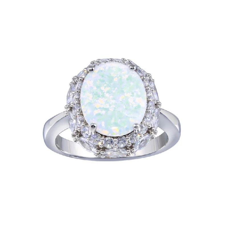 Ladies rings party wear-Rhodium Plated 925 Sterling Silver Opal and Clear CZ Ring - BGR01332