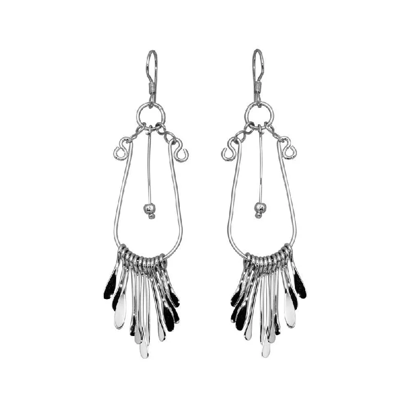 Ladies rings modern styles-Silver 925 Rhodium Plated Open Teardrop Dangling Chandelier Hook Earrings - DSE00070