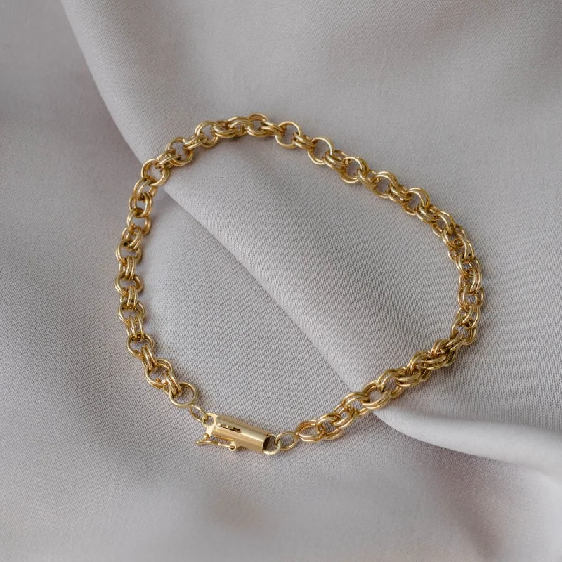 Ladies bracelets pure silver-Double Cable Link 14k Gold Bracelet