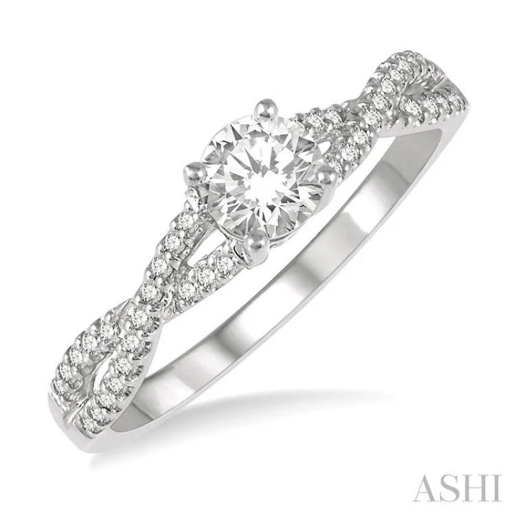 Ladies engagement rings white gold-3/8 Ctw Diamond Engagement Ring with 1/4 Ct Round Cut Center Stone in 14K White Gold