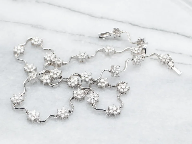 Swirling Diamond Flower Link Necklace