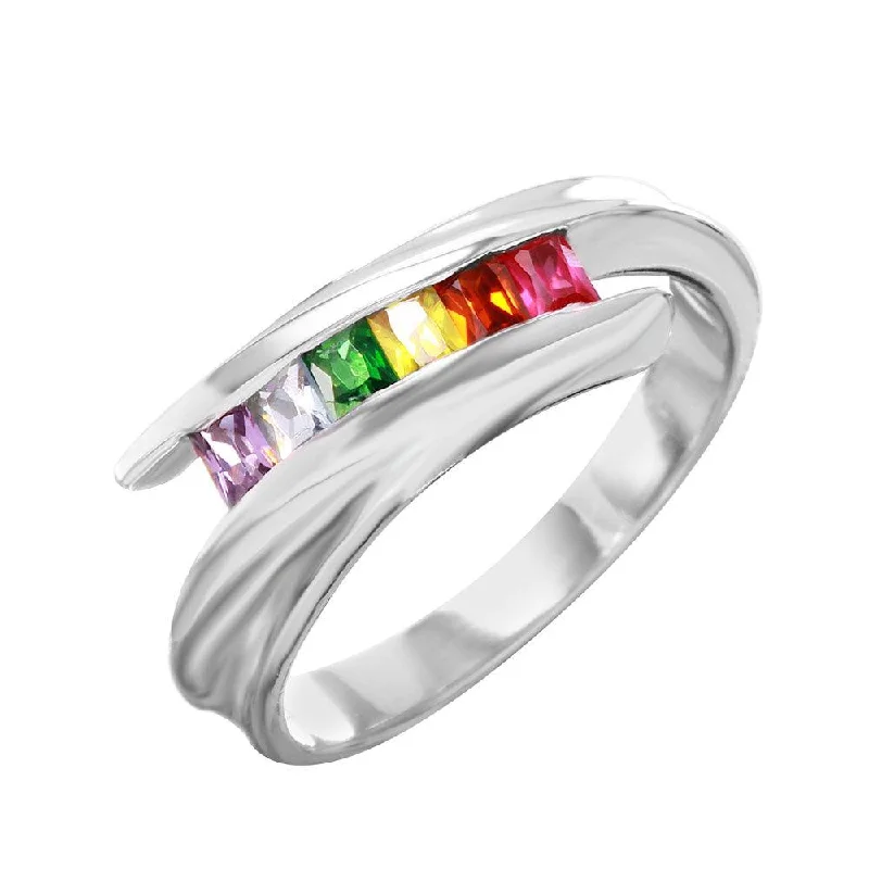 Ladies rings office elegance-Silver 925 Overlapping Ring with Multi-Color CZ Accents - BGR00956