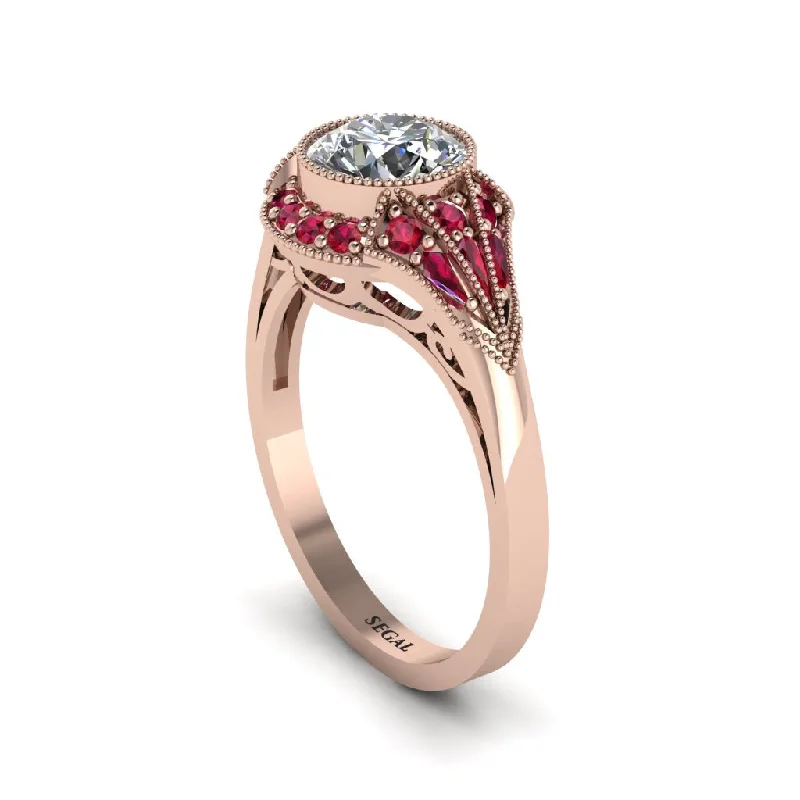 Ladies engagement rings bold accents-Ruby Vintage-Inspired Besel Engagement Ring - Makenzie No. 47