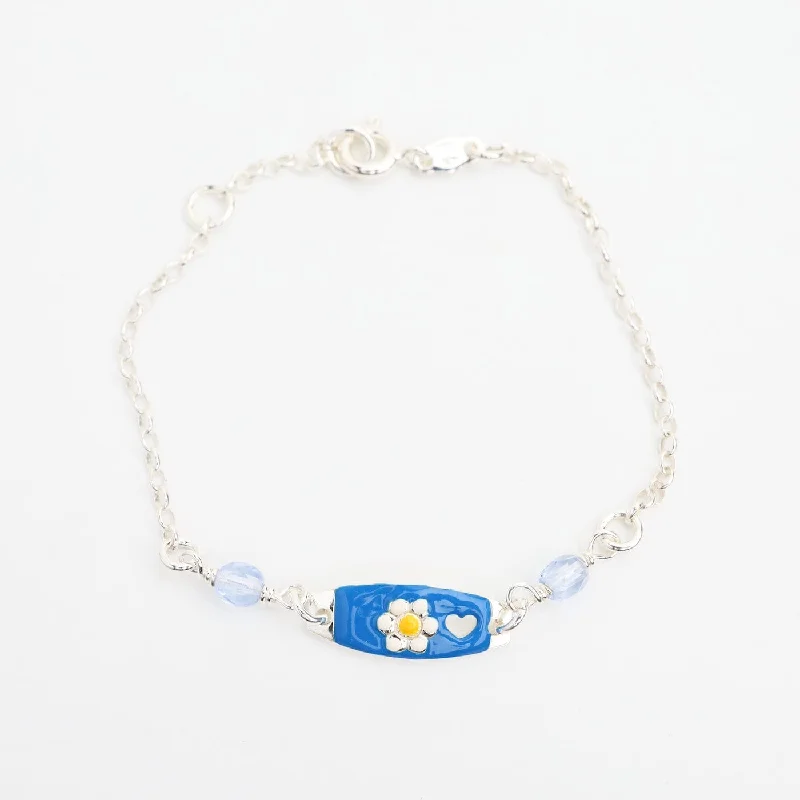 Ladies bracelets cuff looks-Blue Enamel Child's ID Bracelet