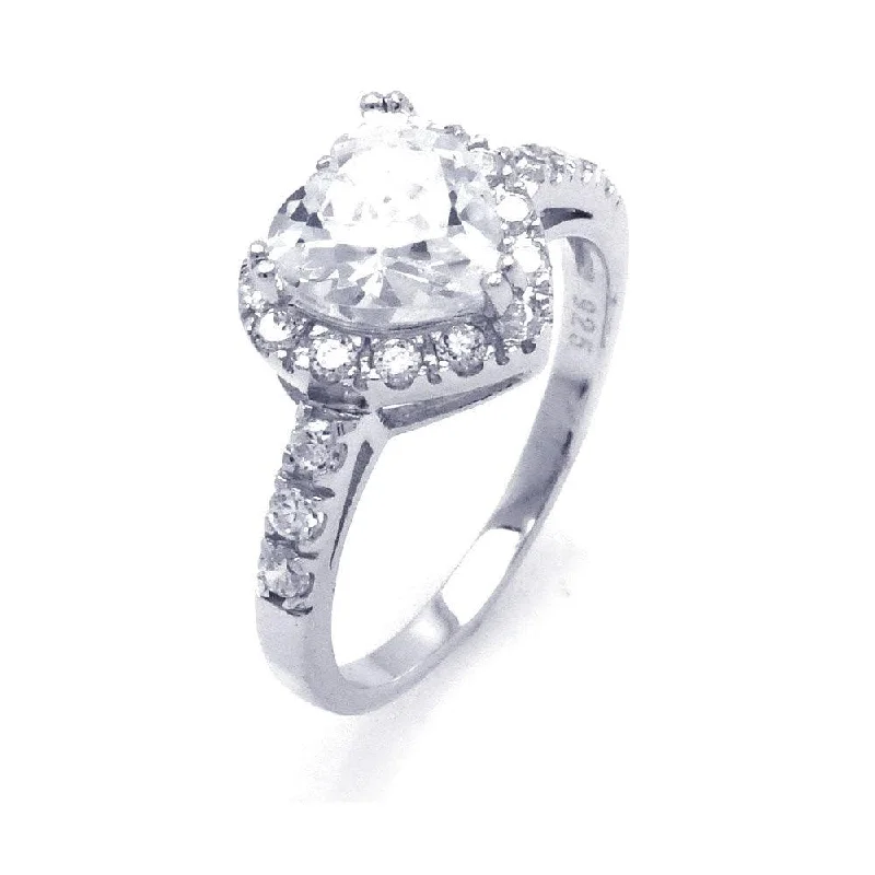 Ladies rings cute accents-Silver 925 Rhodium Plated Clear Cluster CZ Heart Bridal Ring - STR00698CLR