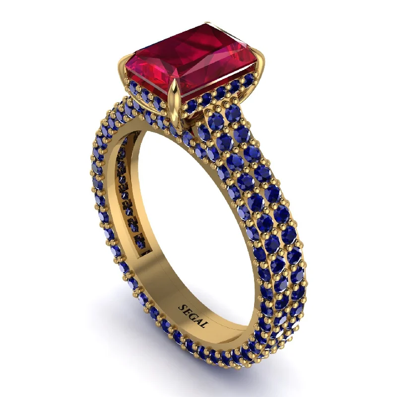 Ladies engagement rings minimalist charm-Radiant Cut Ruby Pave Engagement Ring - Kenzie No. 70