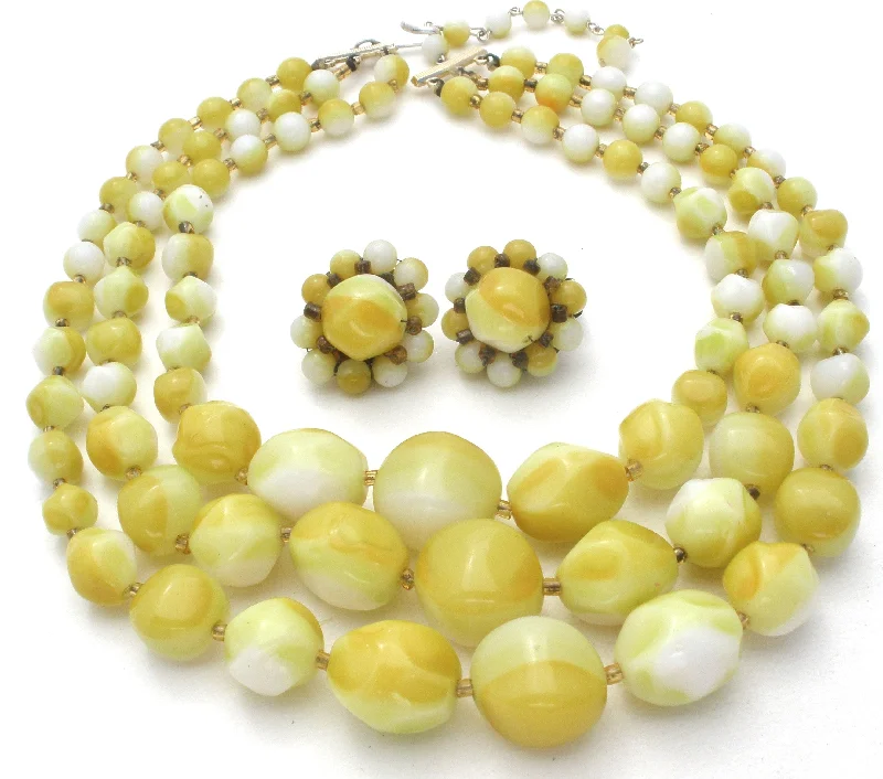 Light Green & Yellow Bead Necklace Set