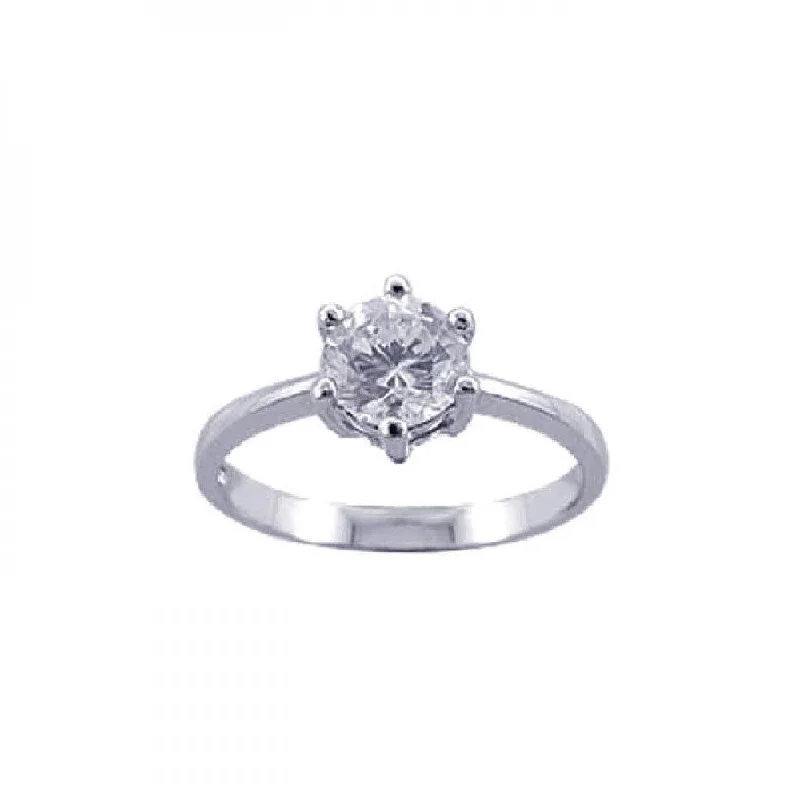 Ladies rings index finger-Silver 925 Rhodium Plated CZ Solitaire Ring - STR00598