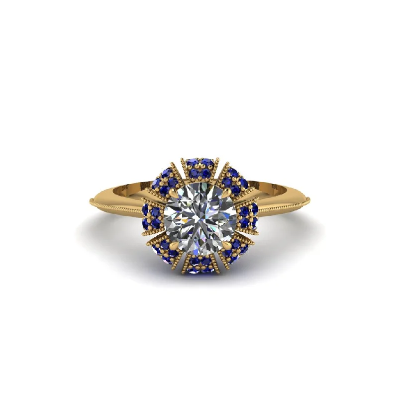 Ladies engagement rings gold designs-Sapphire Crown Halo Engagement Ring - Annie No. 61