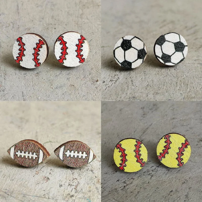 Ladies rings gothic charm-Favorite Sports Wooden Stud Earrings