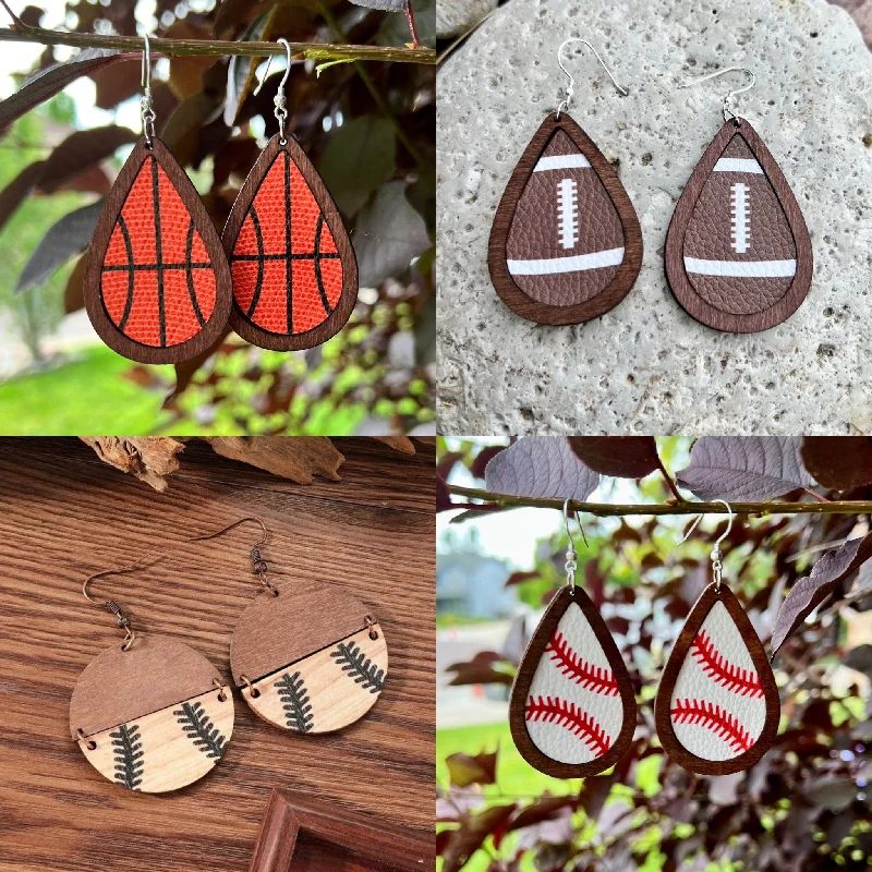 Ladies rings ruby gems-Beautiful Wooden Sports Drop Earrings