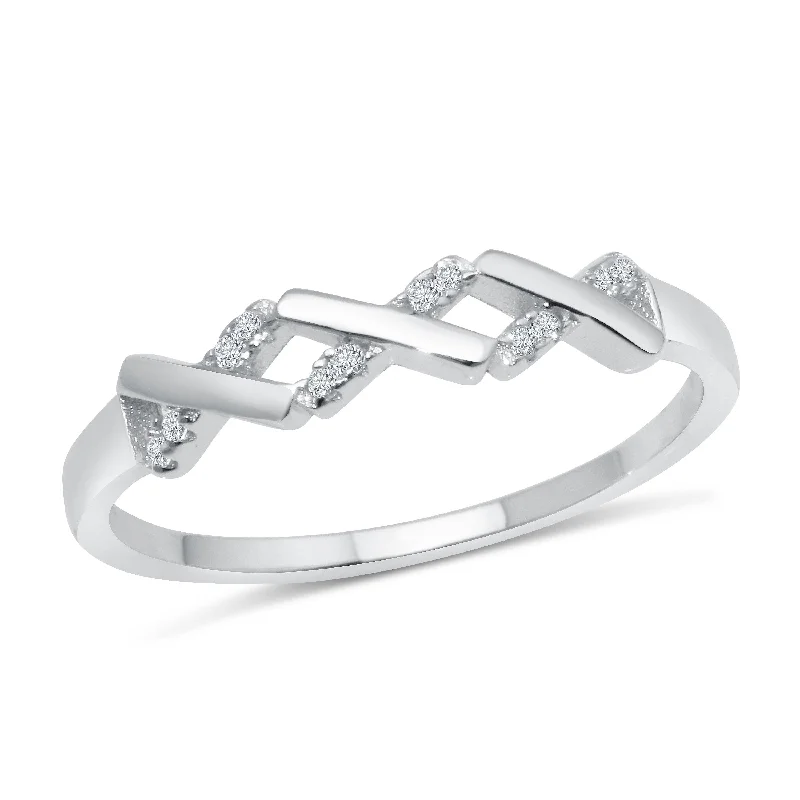 Ladies rings elegant looks-Rhodium Plated 925 Sterling Silver ZigZag Pattern Ring with CZ - BGR01192