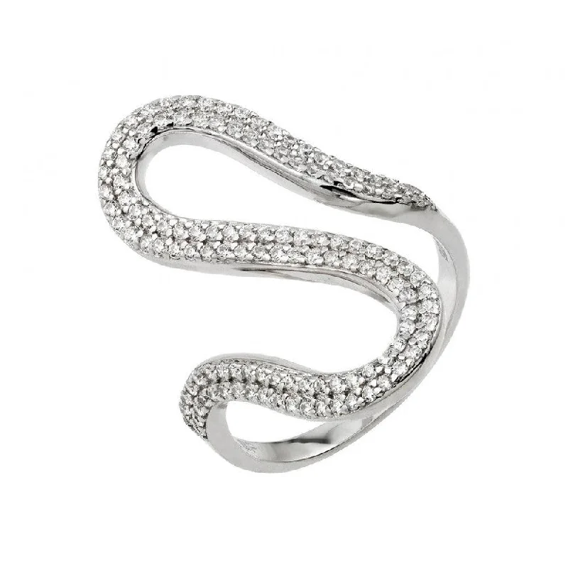 Ladies rings lightweight picks-Silver 925 Rhodium Plated Wavy CZ Ring - GMR00030