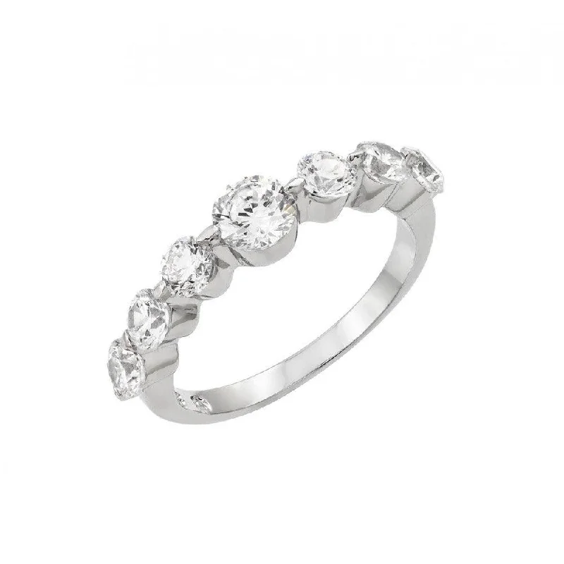 Ladies rings minimalist appeal-Silver 925 Rhodium Plated Clear Round 7 Stone Set CZ Row Ring - BGR00898