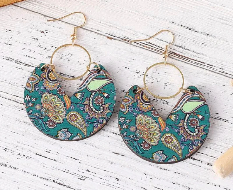 Ladies rings minimalist charm-Bohemian Western Style Paisley Print Earrings