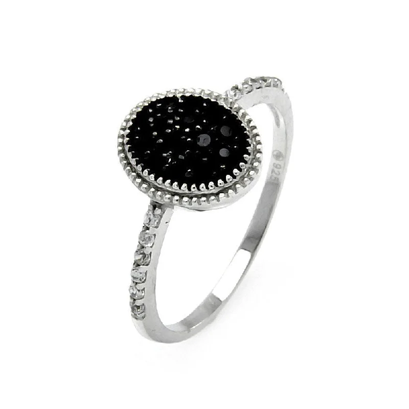 Ladies rings everyday wear-Silver 925 Black and Silver Rhodium Plated Round Oval Circle CZ Ring - STR00908