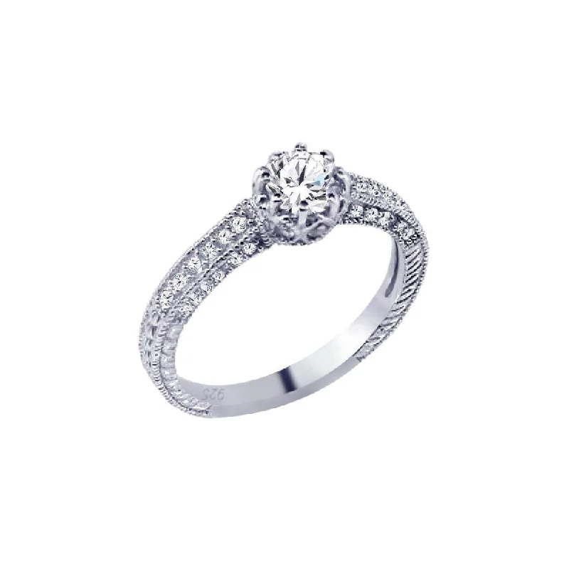 Ladies rings Christmas designs-Silver 925 Rhodium Plated Pave Round Center CZ Ring - ACR00026