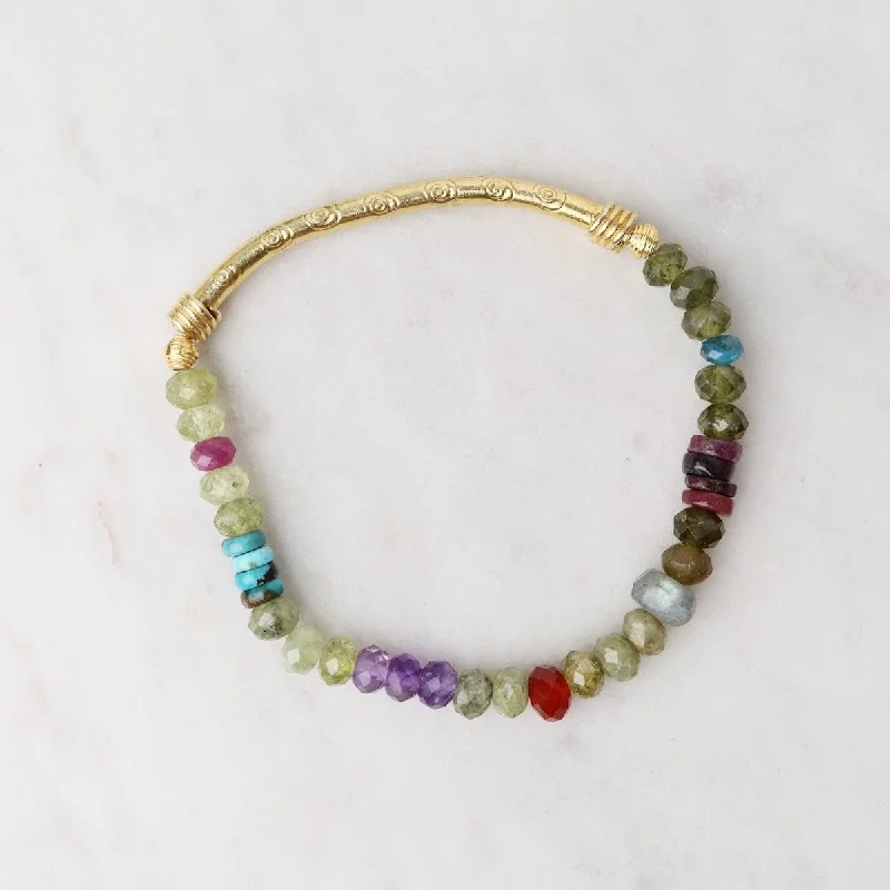 Ladies bracelets unique designs-Gold Green Garnet & Labradorite Cube Bracelet