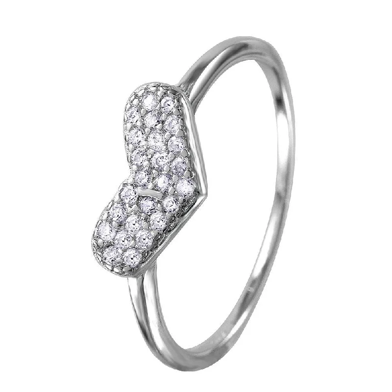 Ladies rings sale offers-Silver 925 Rhodium Plated CZ Encrusted Heart Ring - BGR01034