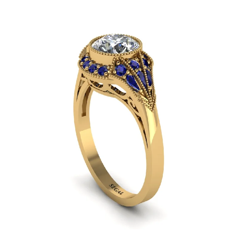 Ladies engagement rings dainty styles-Sapphire Vintage-Inspired Besel Engagement Ring - Makenzie No. 61